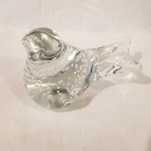 Clear Art Glass Hand Blown With Controlled Bubbles Bird Figurine/ Paperweight